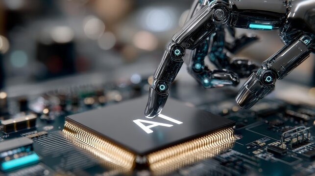 Robotic Hand Interacting with AI Chip