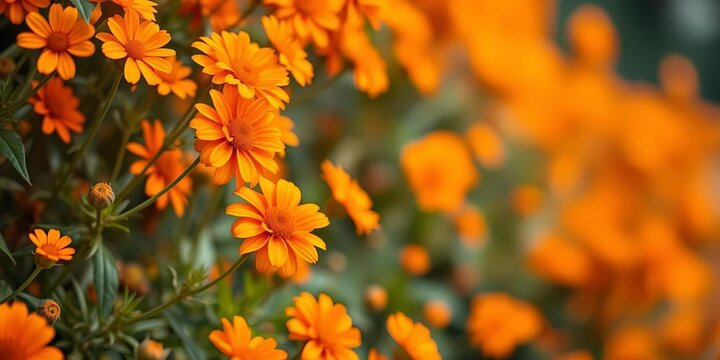 Intense orange wallflowers, soft focus background, close up, orange