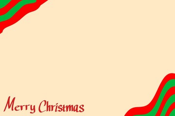 beige background with red and green curved wave shapes at the bottom right, a small red accent in the top left, and the handwritten red text “Merry Christmas” in the lower left corner.