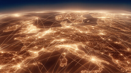 Europe global network showing modern digital communication connection