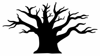Obraz premium Spooky tree silhouette design element perfect for Halloween themes, eerie landscapes, and autumnal backgrounds with its bare branches and stark form
