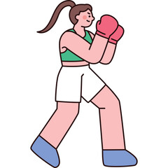 Female Boxer Training In A Fighting Stance Wearing Pink Boxing Gloves A Green Sports Bra White Shorts And Blue Socks With Her Hair In A Ponytail And A Determined Expression Ready For Combat Against