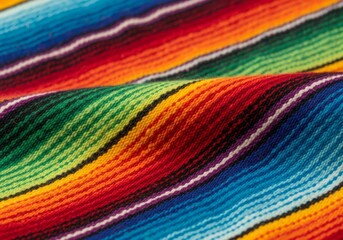 Naklejka premium Close up of a striped multicolored fabric with wavy texture. Abstract background or pattern of vibrant colors. Bright textile design for decoration.