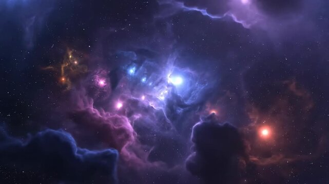 A vibrant planet Earth glows against a deep blue cosmos where bright nebulae and distant galaxies illuminate the dark outer space among a shimmering constellation of stars