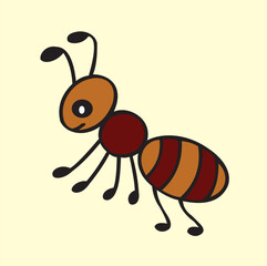 Design vector illustration of a very cute and colorful ant animal image, very suitable for use as a poster for activities or as a picture on a t-shirt