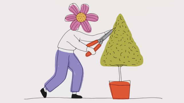 Creative banner design featuring a gardener with a vibrant blooming flower as their head symbolizing growth nature and organic beauty perfect for horticultural promotions and eco friendly brands