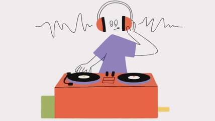 Dynamic dj character wearing headphones depicted in a vibrant advertisement banner design perfect for music events parties or entertainment promotions