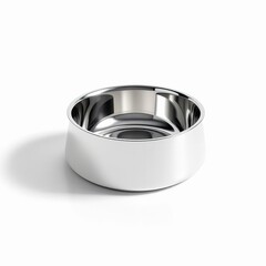 Shiny stainless steel pet food or water bowl isolated on white background