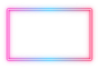 Neon glowing rectangular frame with pink and blue gradient light border on transparent background