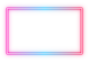 Neon glowing rectangular frame with pink and blue gradient light border on transparent background