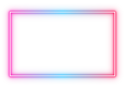 Neon glowing rectangular frame with pink and blue gradient light border on transparent background