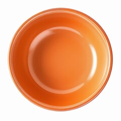 Top view of a vibrant orange ceramic bowl with a glossy finish, isolated on white background