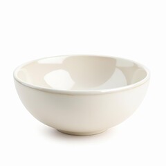 Small cream colored ceramic bowl isolated on white background for food serving or kitchen use