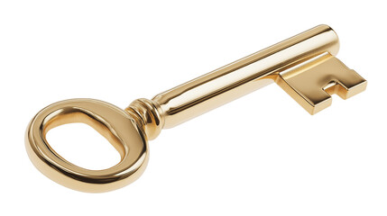 Golden key isolated on pure white, high detail, soft studio light, product PNG style