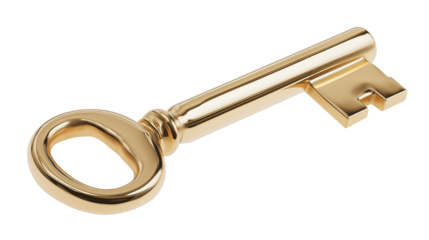 Golden key isolated on pure white, high detail, soft studio light, product PNG style