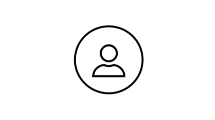 User/profile icon, simple circle-and-head silhouette, thin line design