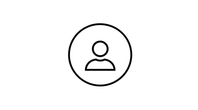 User/profile icon, simple circle-and-head silhouette, thin line design