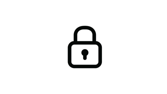 Minimal lock icon, thin black stroke, clean security UI icon, isolated white background