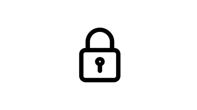 Minimal lock icon, thin black stroke, clean security UI icon, isolated white background