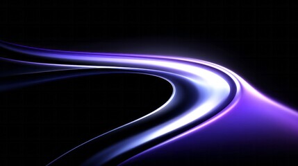 Dynamic violet and white glowing ribbon curves across a dark background
