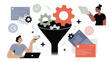 Modern geometric character design for banners and advertisements with vibrant cmyk colors