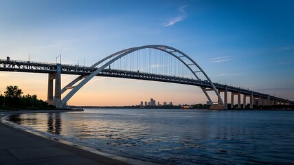 Fototapeta premium Sunset View of Blue Water Bridge Connecting Two Cities Photo