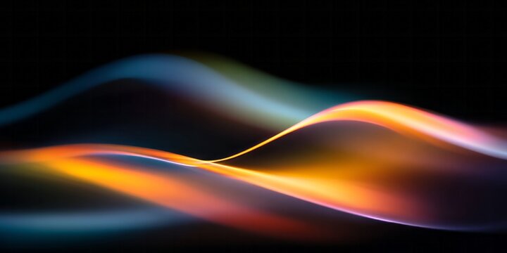 Flowing ribbons of warm and cool light weave across a dark background