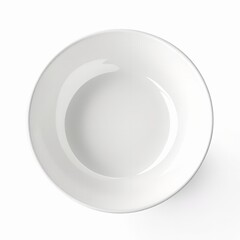 Top view of a clean, empty white ceramic soup bowl isolated on white background