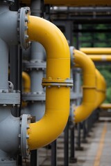 Industrial yellow pipeline system in outdoor setting