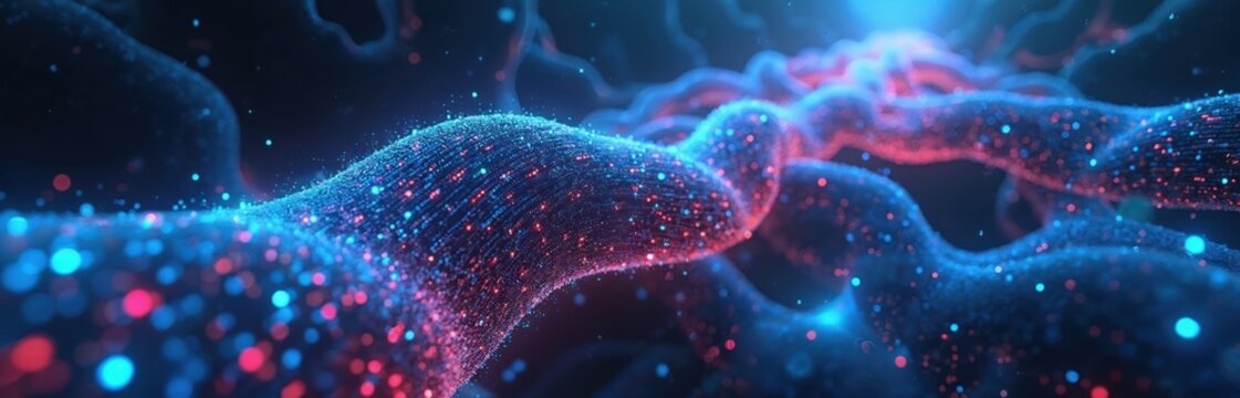 Close up shot of quantum computing network data visualization. AI system innovation shows connectivity solution. Artificial intelligence cloud technology optimizes information processing, boosts - Powered by Adobe