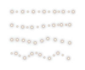 Christmas decorations with lights, garlands, and 3D objects on a transparent background. Festive design. Christmas LED White Garland PNG. Christmas Lights PNG. Web banners and greeting cards.