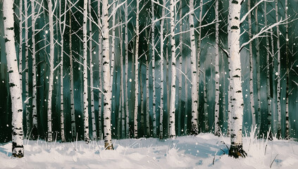  Sfondo a tema invernale con veduta di bosco di betulle innnevato