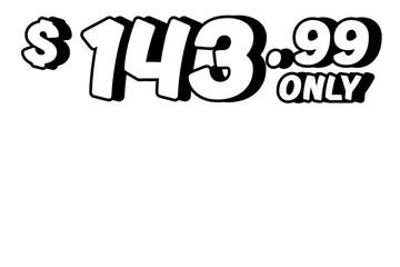 price tag 143.99 dollars sign symbol on transparent background. 3d white color Perfect for advertising, sale banners, product promotion, discount labels, and e-commerce graphics design elements.