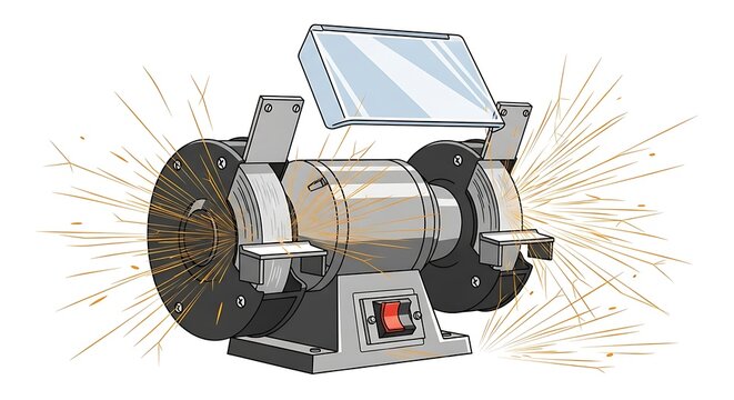 Bench Grinder with Sparks Flying Illustration.