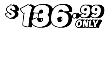 price tag 136.99 dollars sign symbol on transparent background. 3d white color Perfect for advertising, sale banners, product promotion, discount labels, and e-commerce graphics design elements.