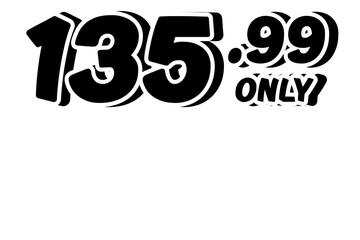 price tag 135.99 dollars sign symbol on transparent background. 3d black color Perfect for advertising, sale banners, product promotion, discount labels, and e-commerce graphics design elements.
