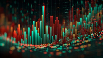 Obraz premium Abstract representation of digital data analysis with vibrant colored bars illustrating statistical trends and insights in technology and finance sectors