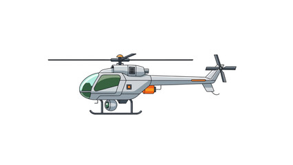 Fototapeta premium A pixelated illustration of a light gray helicopter with a clear canopy and orange accents