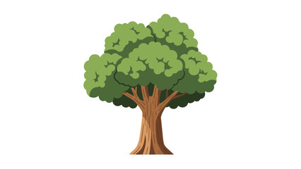 A pixelated illustration of a deciduous tree with a thick brown trunk and a full green canopy