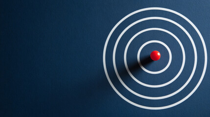 Red pushpin placed at the center of white concentric circles on dark blue background symbolizing target and focus