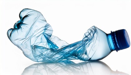 A Crushed Plastic Water Bottle On A White