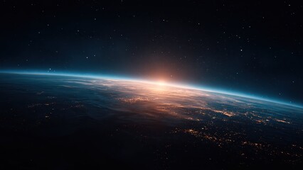 宇宙から見る地球と日の出 迫力ある宇宙風景CGイメージ