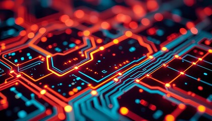 Abstract glowing circuit board with digital nodes and lines,  abstract,   blue