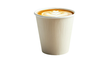 Paper cup with latte art isolated on a transparent background