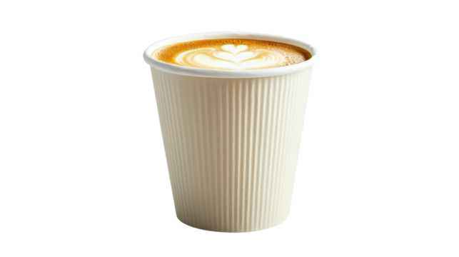 Paper cup with latte art isolated on a transparent background - Powered by Adobe