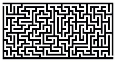 Dense black vector maze pattern with sharp edges, rectangular abstract puzzle labyrinth on transparent background, complex logic game design template for kids and adults, challenge solution concept