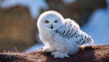 Fototapeta premium Beautiful Baby Snowy Owl Generative Ai