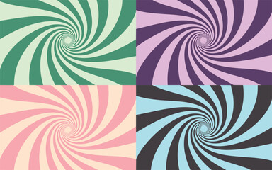 Fototapeta premium Psychedelic Swirl Backgrounds in Four Pastel and Contrasting Color Palettes