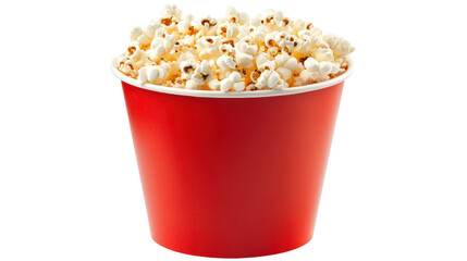 Red bucket filled with popcorn isolated on a transparent background