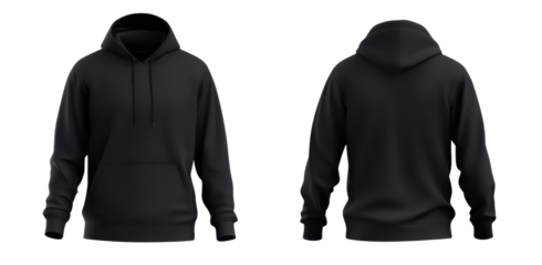 Stylish Black Hoodie Displayed from Multiple Angles, Perfect for Fashion and Casual Wear with a Comfortable Fit and Trendy Design isolated on transparent background 